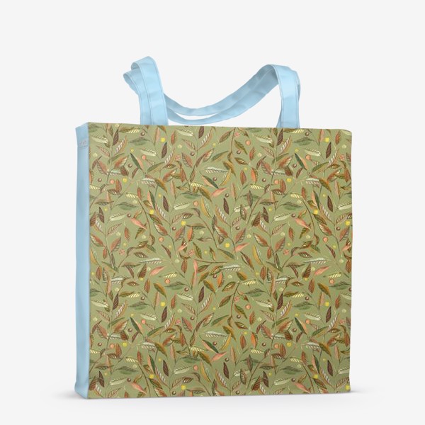 Сумка-шоппер «Акварельные веточки с листьями на оливковом фоне»