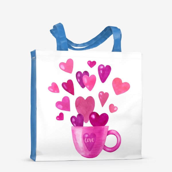 Сумка-шоппер «Чашка с сердечками и надписью любовь love»