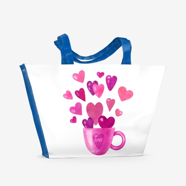 Пляжная сумка «Чашка с сердечками и надписью любовь love»