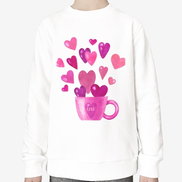 Свитшот «Чашка с сердечками и надписью любовь love»