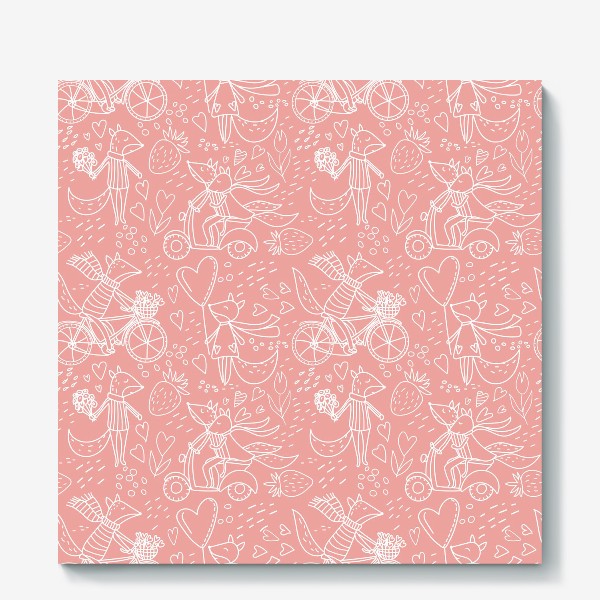 Холст «Влюбленные лисички в стиле дудл на розовом фоне (от volnata)»