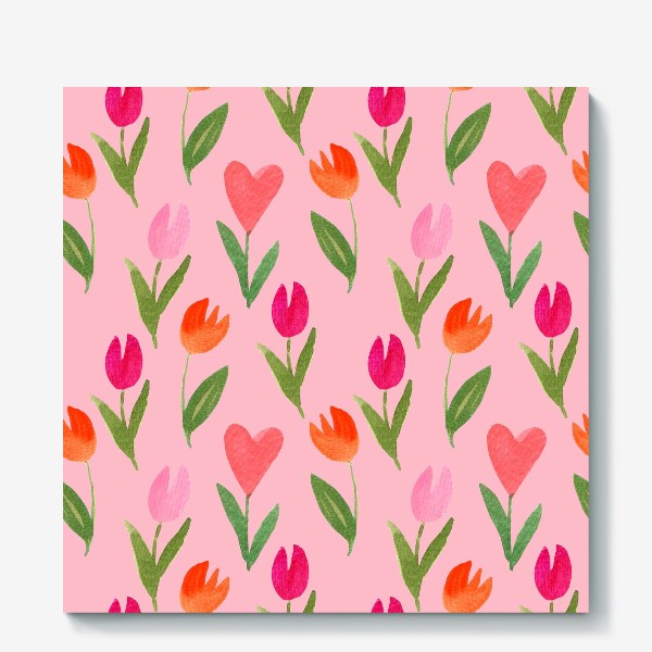 Холст «Тюльпаны для влюбленных на розовом фоне (серия "Влюбленные лисички")»