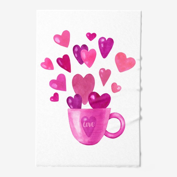 Полотенце «Чашка с сердечками и надписью любовь love»