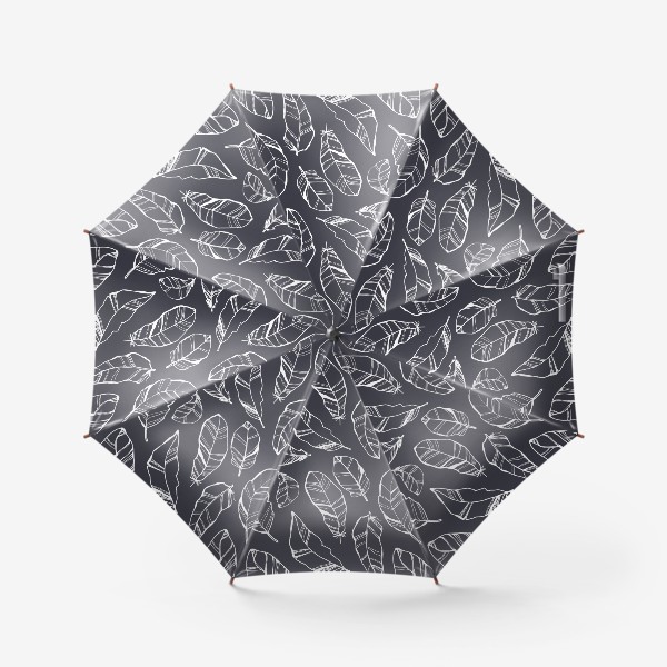 Зонт &laquo;Контур перья в стиле сканди и бохо на темном сером паттерн&raquo;