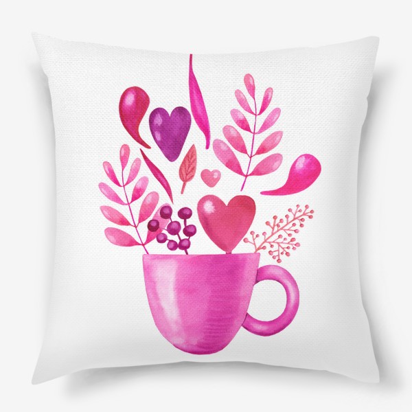 Подушка «Розовая кружка с розовыми цветами»