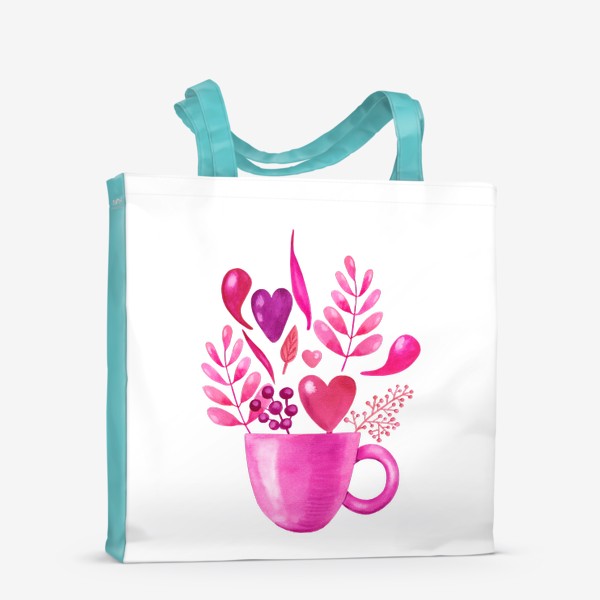 Сумка-шоппер «Розовая кружка с розовыми цветами»