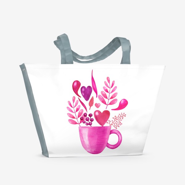 Пляжная сумка &laquo;Розовая кружка с розовыми цветами&raquo;