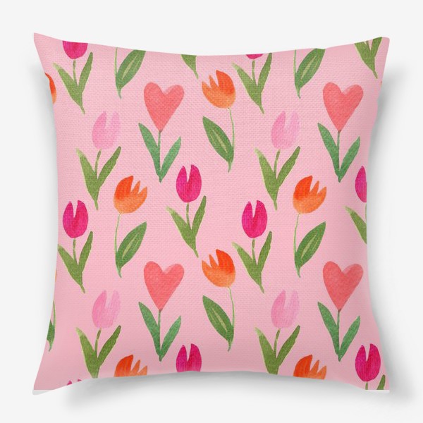 Подушка «Тюльпаны для влюбленных на розовом фоне (серия "Влюбленные лисички")»