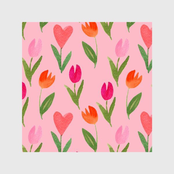 Шторы «Тюльпаны для влюбленных на розовом фоне (серия "Влюбленные лисички")»