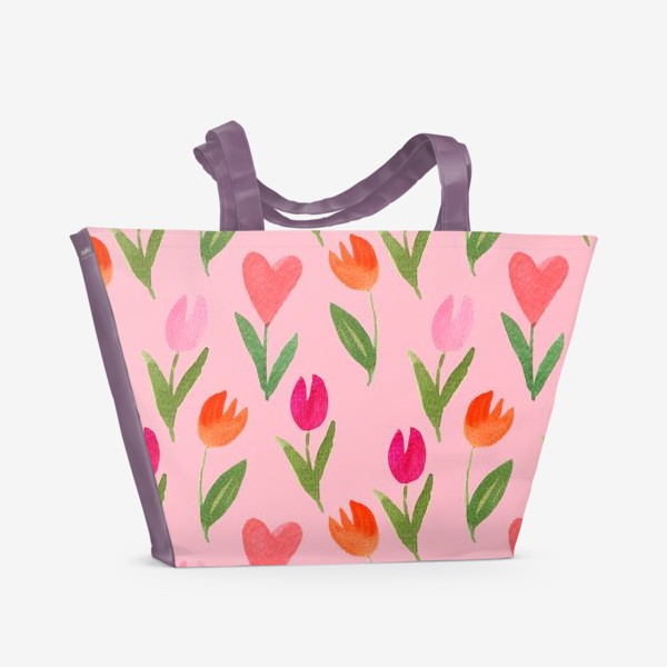 Пляжная сумка «Тюльпаны для влюбленных на розовом фоне (серия "Влюбленные лисички")»