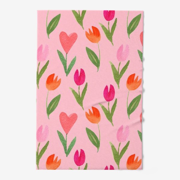 Полотенце «Тюльпаны для влюбленных на розовом фоне (серия "Влюбленные лисички")»