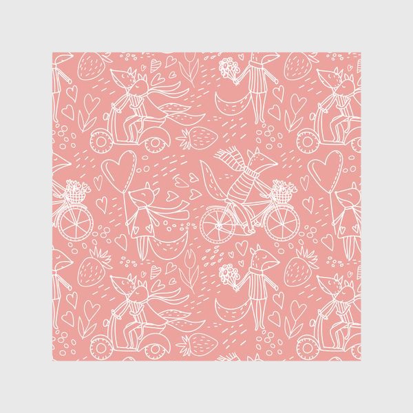 Шторы «Влюбленные лисички в стиле дудл на розовом фоне (от volnata)»