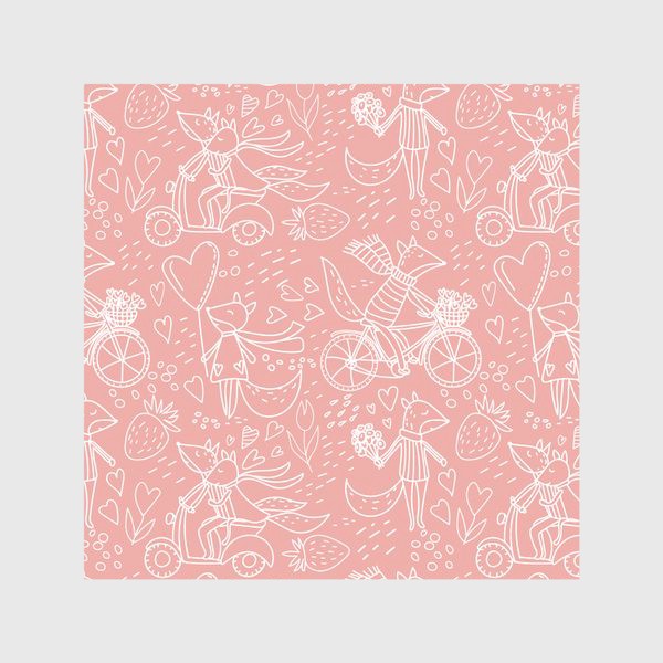 Скатерть «Влюбленные лисички в стиле дудл на розовом фоне (от volnata)»