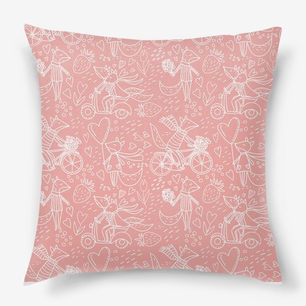 Подушка «Влюбленные лисички в стиле дудл на розовом фоне (от volnata)»