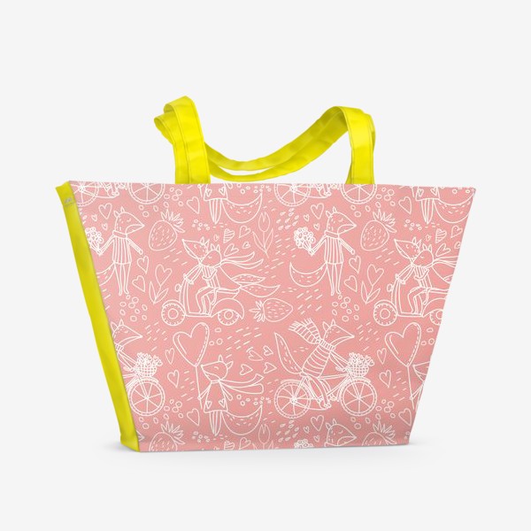 Пляжная сумка «Влюбленные лисички в стиле дудл на розовом фоне (от volnata)»