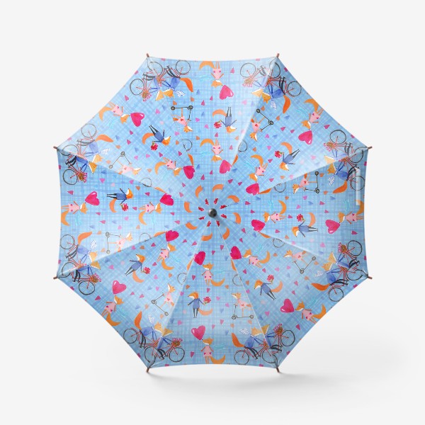Зонт «Влюбленные лисички на голубом фоне в клетку (от volnata)»