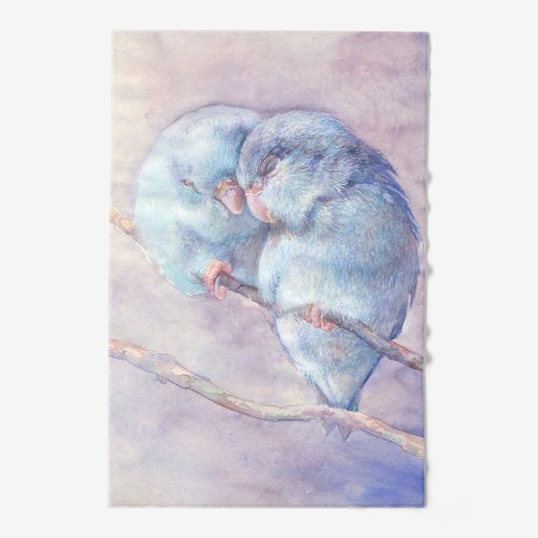 Полотенце «Попугайчики, тепло, любовь, синий»