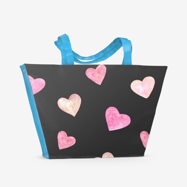 Пляжная сумка «День Влюбленных. Паттерн. Сердце. Черный фон»