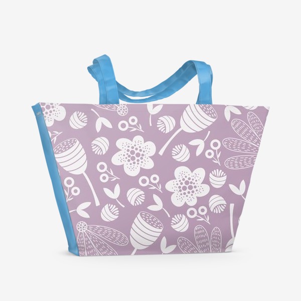 Пляжная сумка «Цветочный узор на сиреневом фоне»