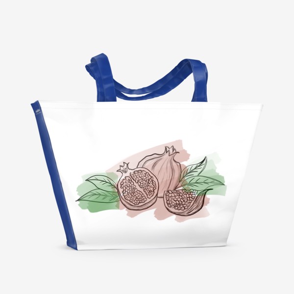 Пляжная сумка «Плоды и листья граната на акварельном фоне»