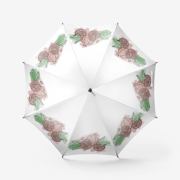 Зонт «Плоды и листья граната на акварельном фоне»
