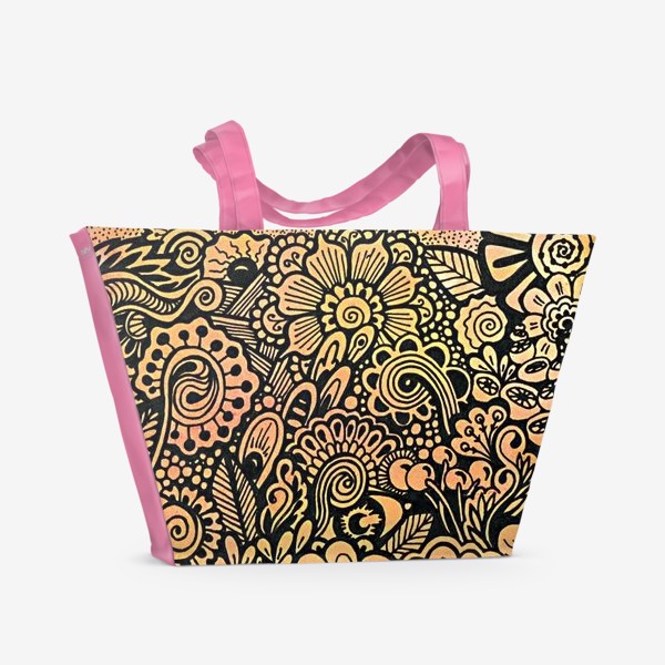 Пляжная сумка «Паттерн оранжевый, летний сад»