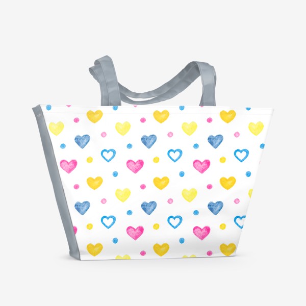 Пляжная сумка «Акварельные разноцветные сердечки»