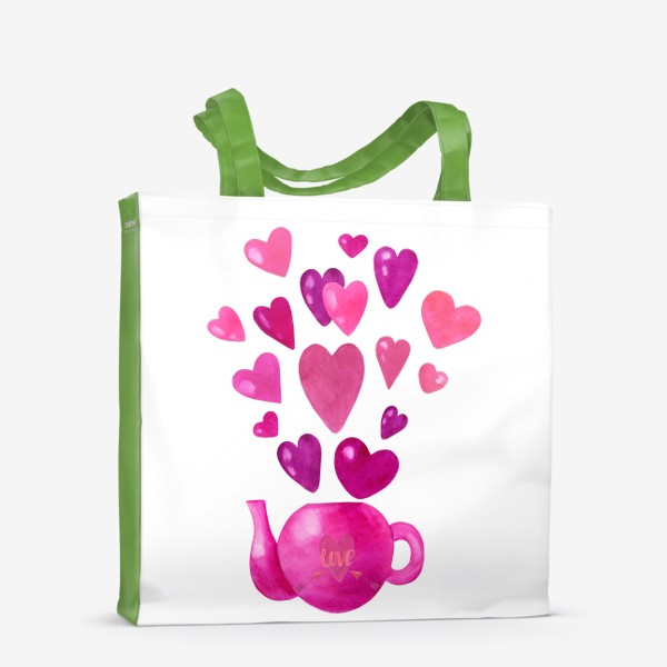 Сумка-шоппер &laquo;Розовый чайник с любовью и сердечками &raquo;