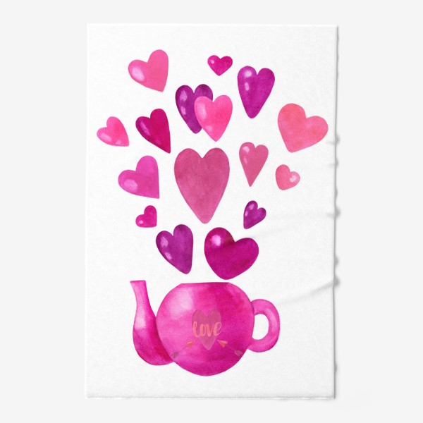 Полотенце &laquo;Розовый чайник с любовью и сердечками &raquo;