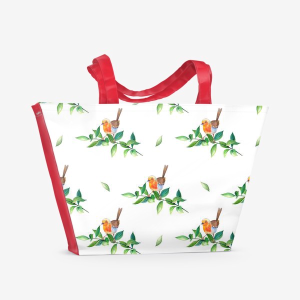 Пляжная сумка «Весенняя веточка с птичкой»