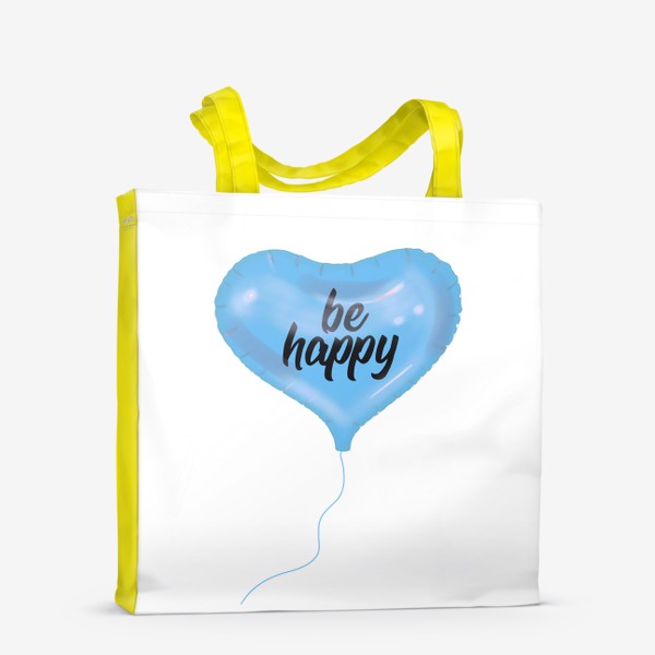 Сумка-шоппер «Воздушный шарик-сердце «be happy” голубой»