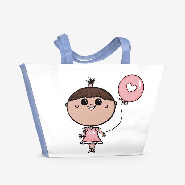 Пляжная сумка «Девочка с шариком и цветком»