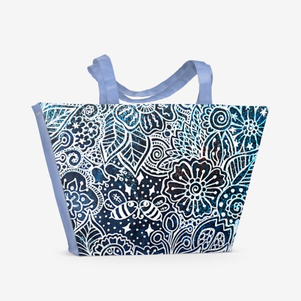 Пляжная сумка «Мандала синяя, ночные пчелы»