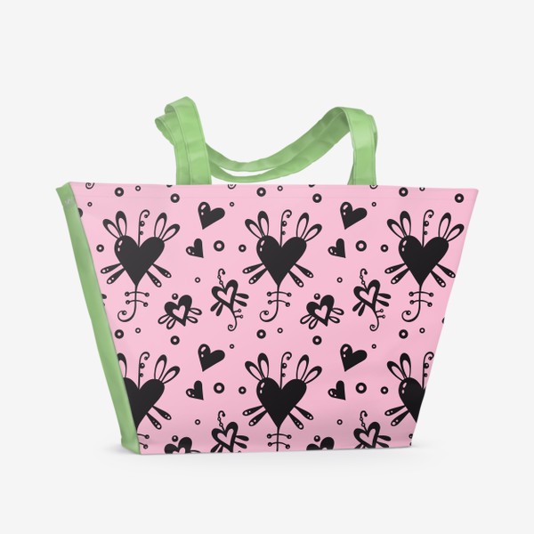 Пляжная сумка «Сердечки на розовом.»