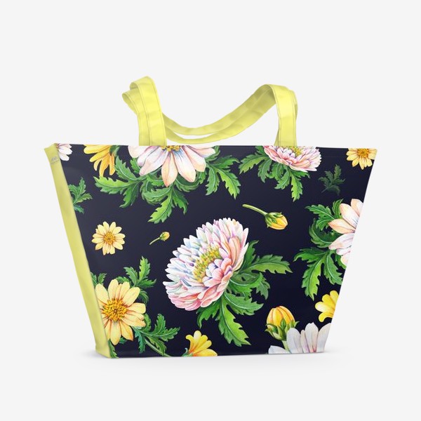 Пляжная сумка «Хризантемы на черном»