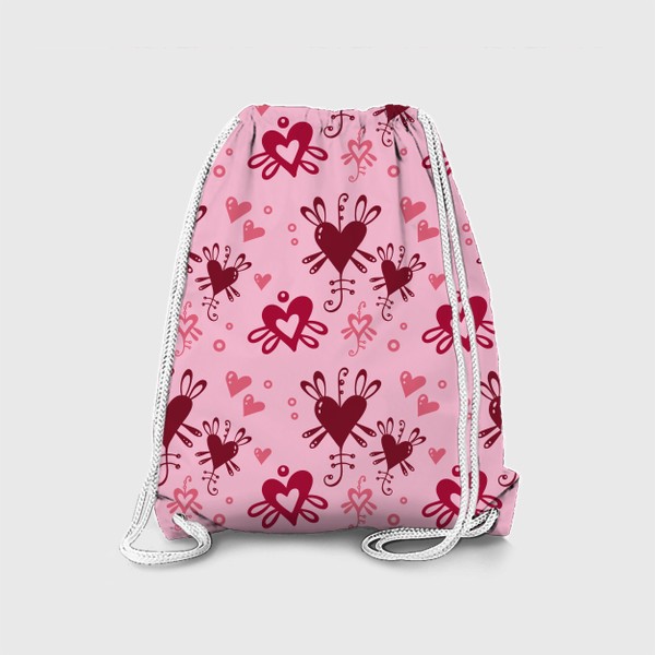 Рюкзак «Разноцветные сердечки на розовом.»