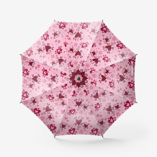 Зонт «Разноцветные сердечки на розовом.»