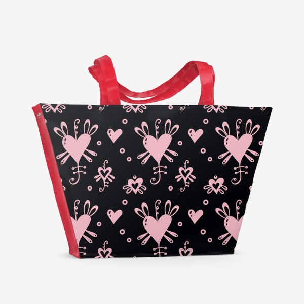Пляжная сумка «Розовое на черном.»