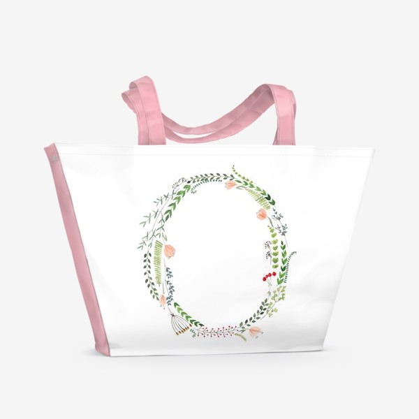 Пляжная сумка &laquo;Буква О из листиков, веточек, ягод и цветов.&raquo;