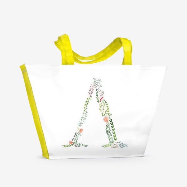 Пляжная сумка «Буква Л из листиков, веточек, ягод и цветов.»