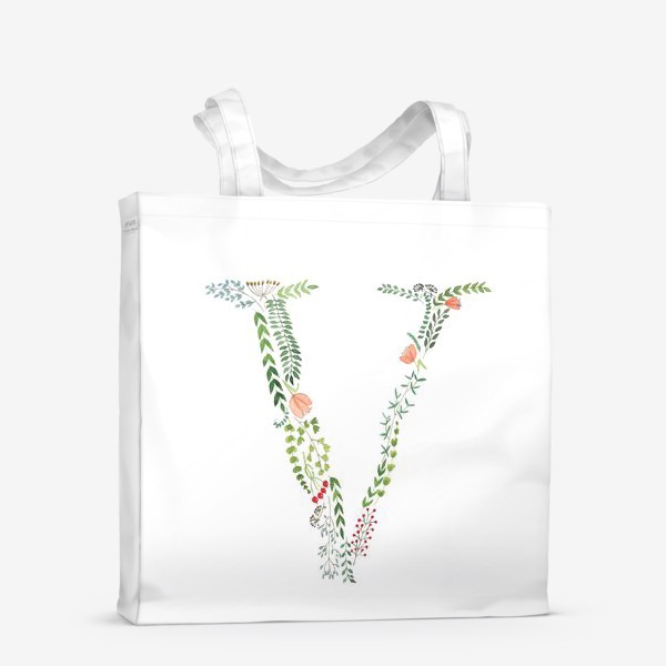 Сумка-шоппер «Буква V из листиков, веточек, ягод и цветов.»
