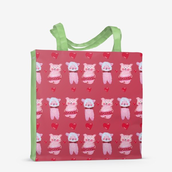 Сумка-шоппер «Розовые овечки и сердечки на темно-розовом фоне»