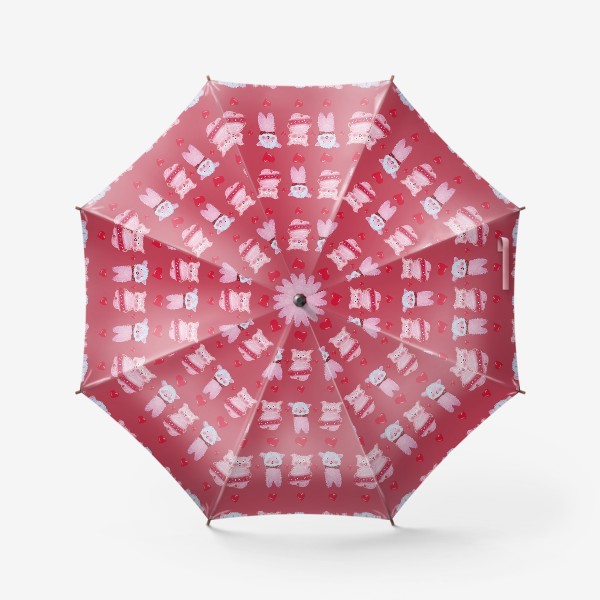 Зонт &laquo;Розовые овечки и сердечки на темно-розовом фоне&raquo;