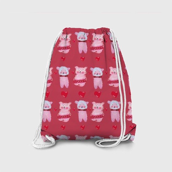 Рюкзак «Розовые овечки и сердечки на темно-розовом фоне»