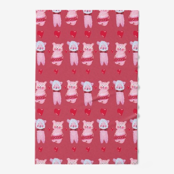 Полотенце «Розовые овечки и сердечки на темно-розовом фоне»
