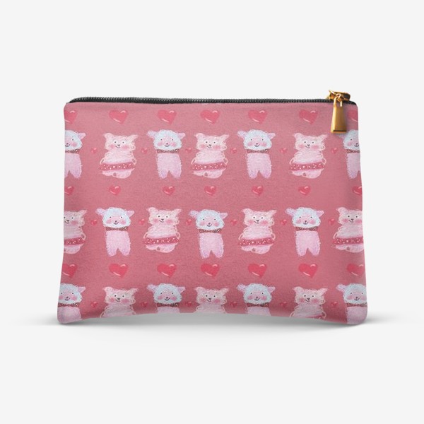 Косметичка «Розовые овечки и сердечки на темно-розовом фоне»