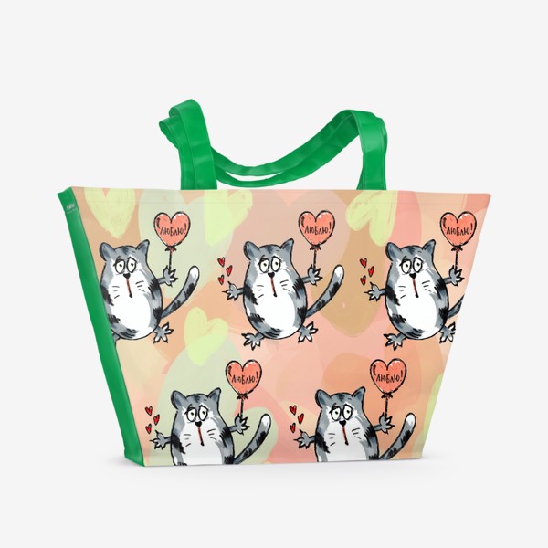 Пляжная сумка «Люблю! Признание. Летящие коты. День Влюблённых »
