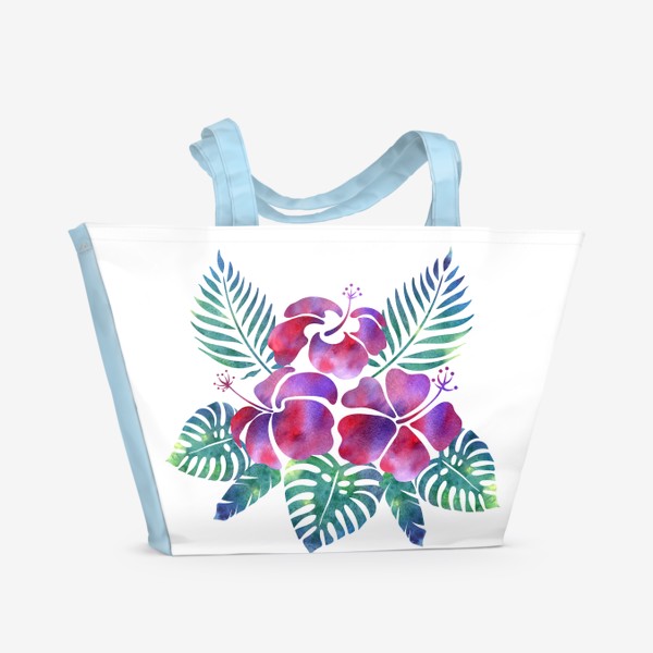 Пляжная сумка «Тропические листья и цветы»