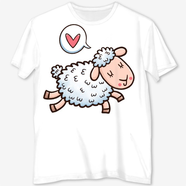 Футболка с полной запечаткой «Милая овечка думает о любви»