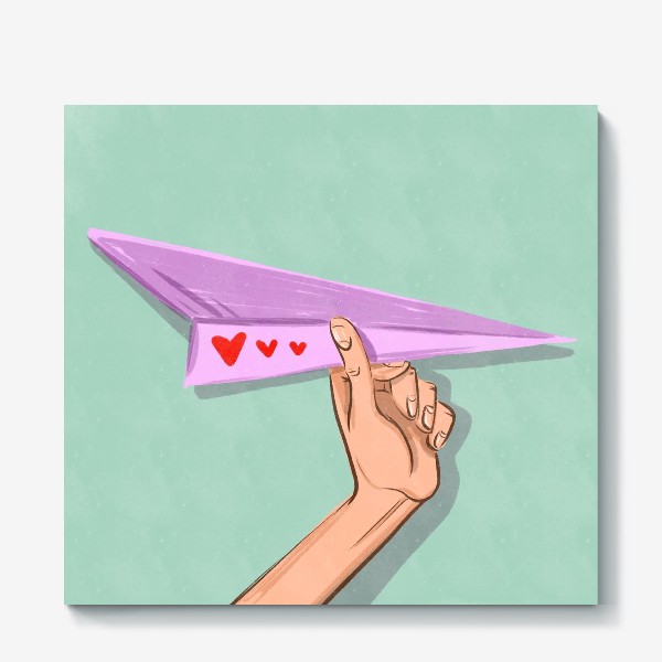 Холст «Бумажный самолёт с сердечками »